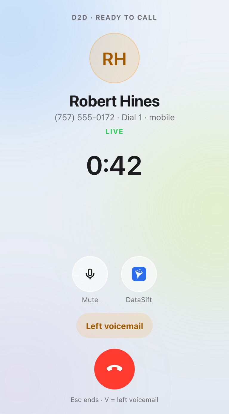 A live call during a dial session in Chrome