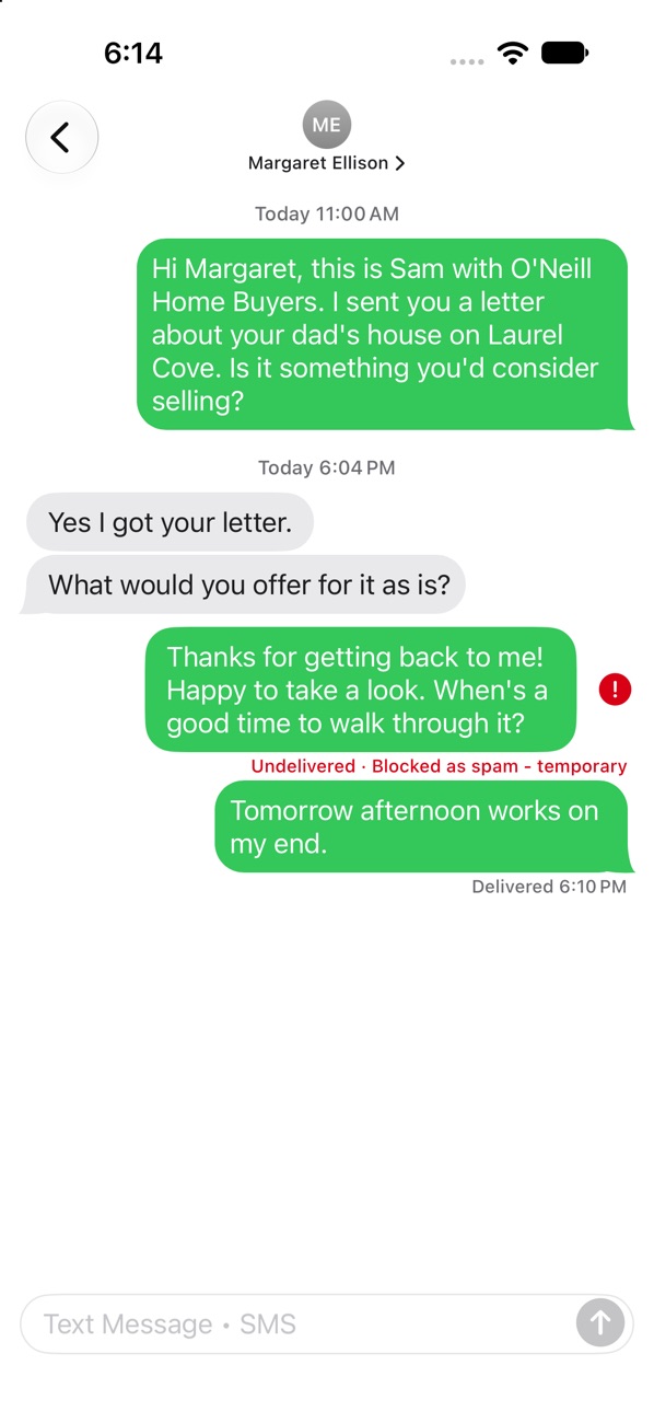 A text conversation in HandRaise on iPhone